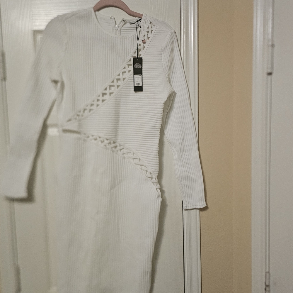 White Long Sleeve Dress with Cutout Design